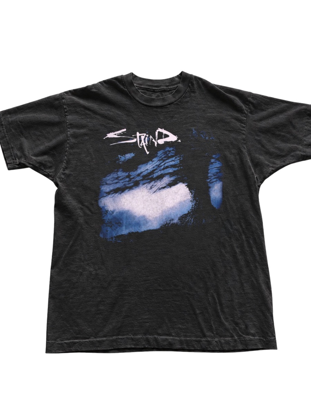 Black Short Sleeve Tee with Blue and Light Purple Graphic
